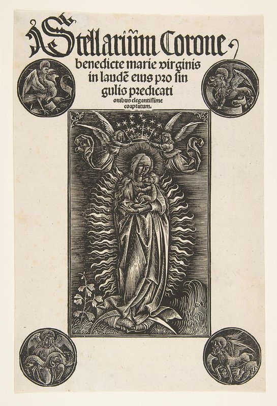 Virgin on a Crescent, Title-page from Pelbartus de Temesvar: Stellarium corone (Schr. 2869)