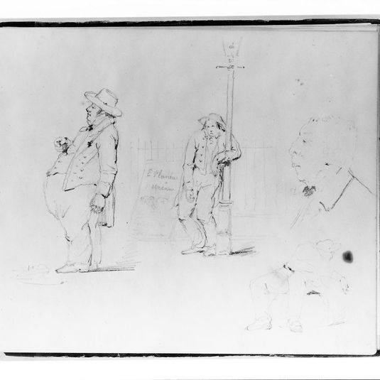 Four Figure Studies: Profile of a Rotund Man; Man Leaning on Lamp Post; Profile of a Man (from Sketchbook)