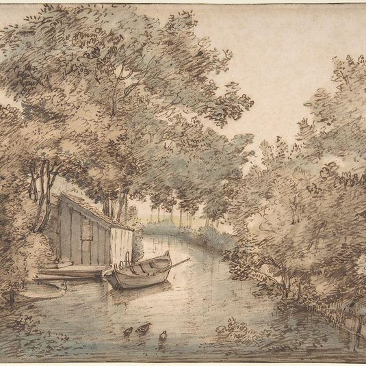 Canal with a Boat and Ducks