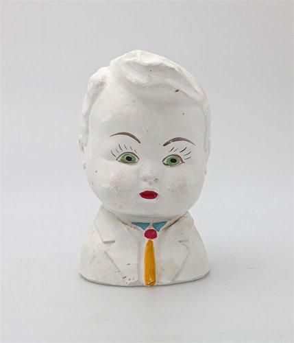 Plaster Money Box/Child'S Head From Mould With Painted Facial Features