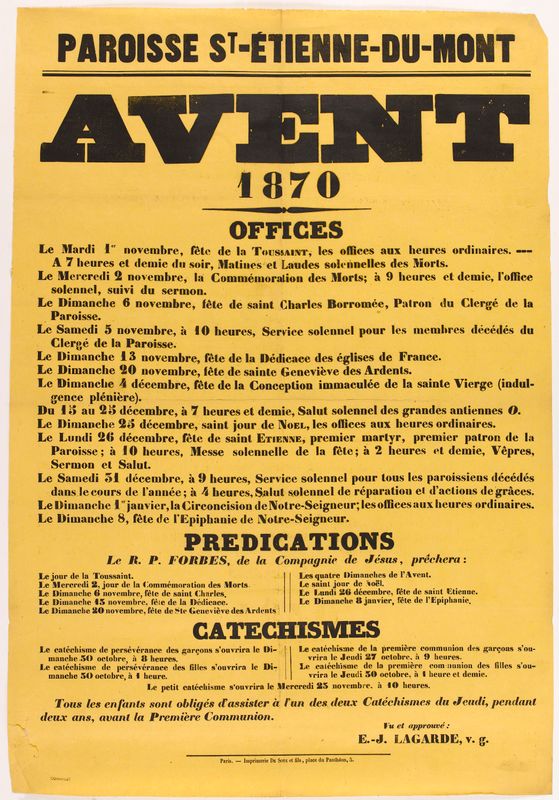 PAROISSE ST-ETIENNE-DU-MONT/ AVENT/ 1870/ OFFICES