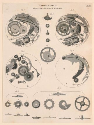 Horology: Repeating and Alarum Watches from, pl. XLVI from "A Cyclopaedia of Horology - Rees's Clocks Watches and Chronometers"