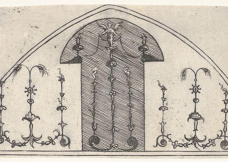 Lancet-shaped panel of grotesque decoration