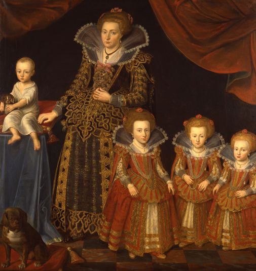 Kirsten Munk (1598-1658) og de ældste af hendes og Christian IV’s børn, Valdemar Christian (1622-56), Anna Cathrine (1618-33), Sophie Elisabeth (1619-57) og Leonora Christina (1621-98)
