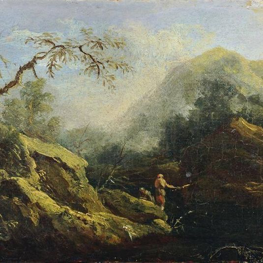 Mountain Landscape with Fisherman