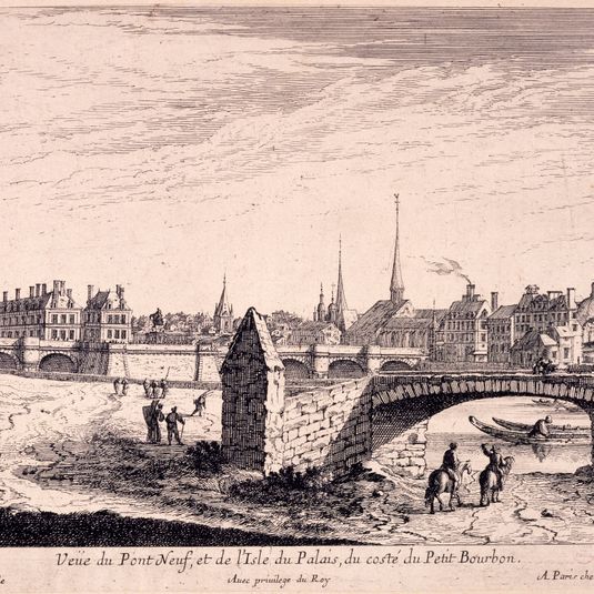 Veüe du Pont Neuf, et de l'Isle du Palais, du costé du Petit Bourbon.