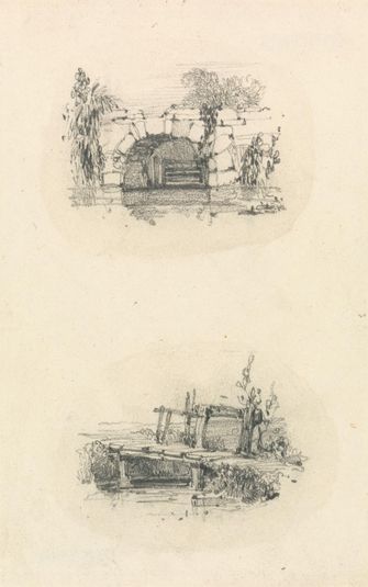 Stone Bridge; Wooden Footbridge (two drawings)
