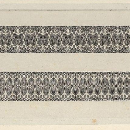 Banknote motifs: two bands of lathe work ornament