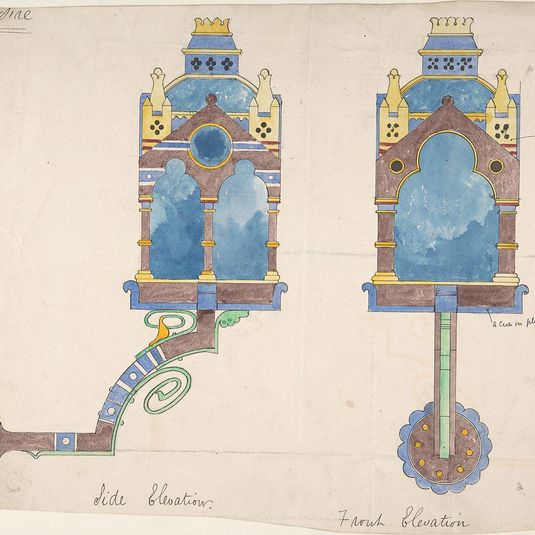 Design for a Church Wall Lantern, Front and Side Elevations