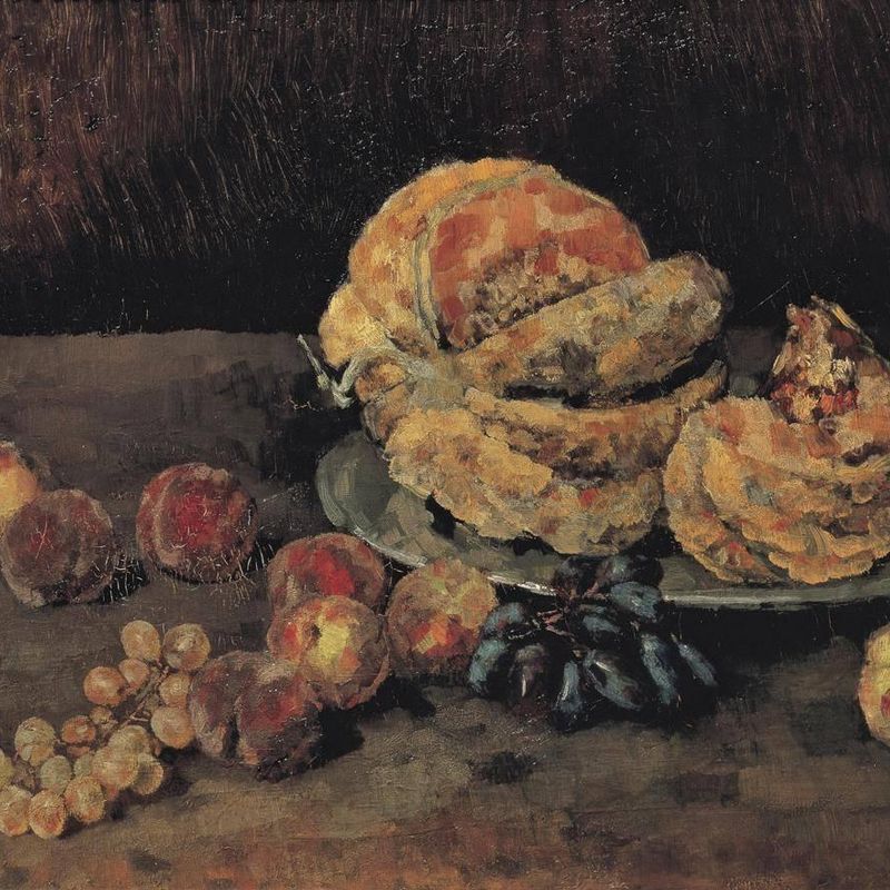 Still Life with, Pumpkin, Peaches and Grapes