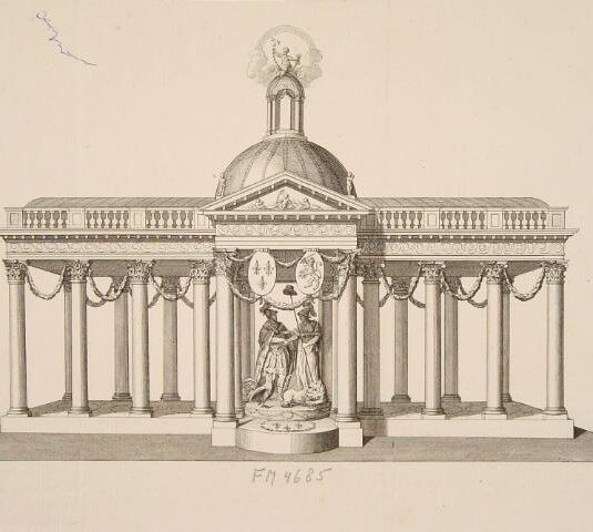 Zinnebeeldige tempel die gediend heeft bij de maaltijd ter viering van de Alliantie met Frankrijk, januari 1786