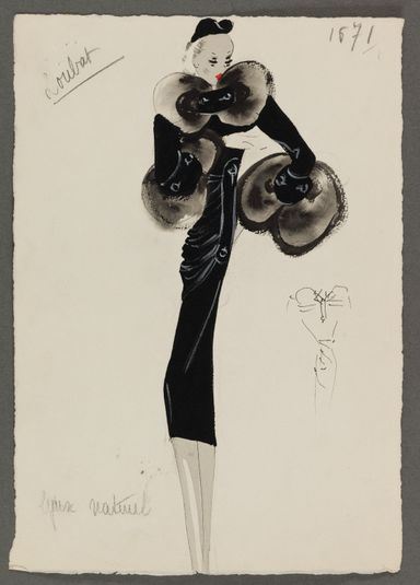 Redingote noire avec fourrures aux cl et aux manches, 1938, Fonds d'arts graphiques de la maison Max Fourrures