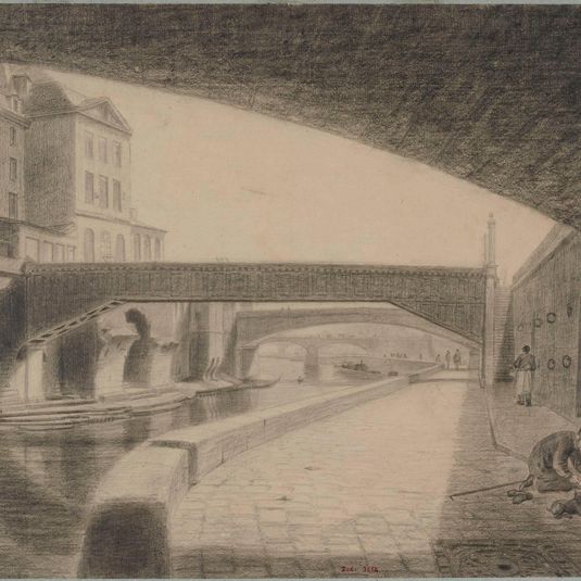 Passerelle de Hôtel Dieu, vue du Petit Pont, 1867