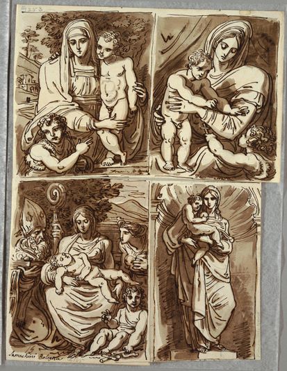Madonna and Child and St. John, Study after Francia; Madonna and Child with St. John, Study after Dossi; Madonna and Child with St. John, Bishop Saint, St. Appolonia; Madonna and Child in Niche, Study after Sculpture by Salvator Mundy