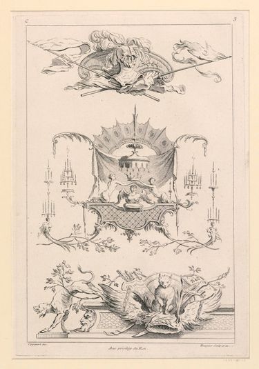 Page Three from "Toisieme Livre Contenant Des Frises ou Paneaux en Longueur Inventés Par G. M. Oppenort Architecte du Roi et Gravés par Huquier"