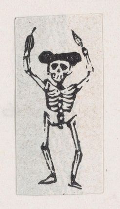 Skeleton standing with his arms raised