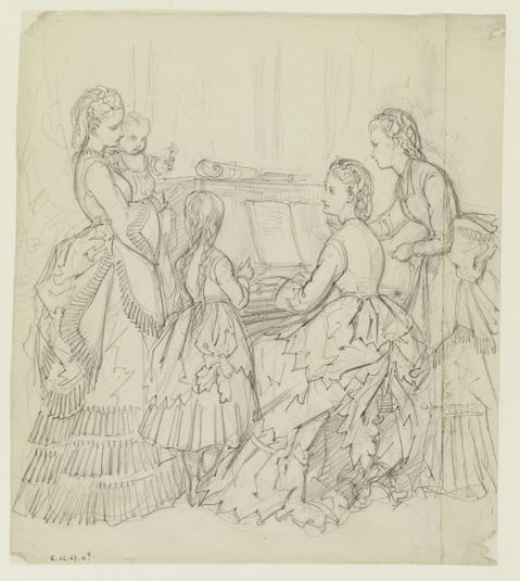Groupe de femmes et d'enfants autour d'un piano, Fonds d’archives graphiques de Maurice Leloir