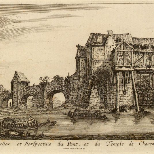 Veües et perspective du pont et du temple de Charenton.