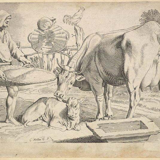 Country Scene with a Peasant, Cow and Calf