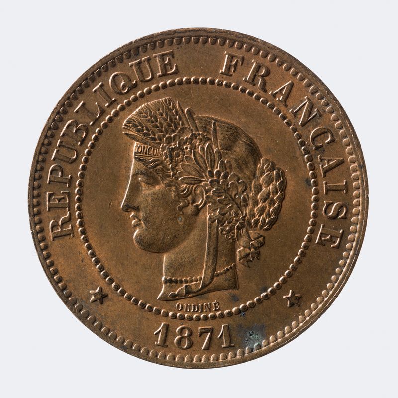 Pièce de 5 centimes en bronze de la IIIe République, 1871
