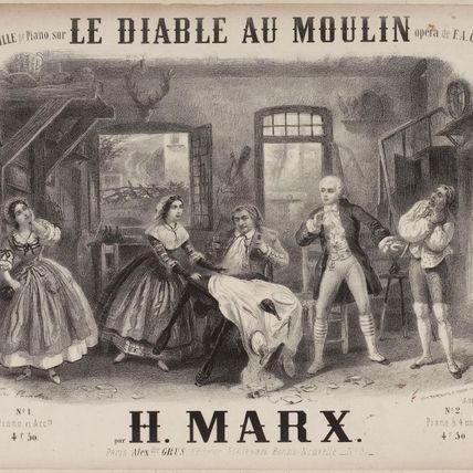 "Le diable au moulin", page de titre de partition de quadrille, par Henri Marx d'après F.A. Gevaert.