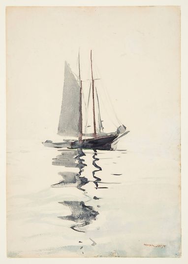 Two-masted Schooner with Dory
