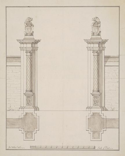 Plans for Hinton St. George: Design for Gateway with Heraldic Lions