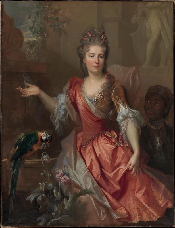 Portrait of a Woman, Possibly Madame Claude Lambert de Thorigny (Marie Marguerite Bontemps, 1668–1701), and an Enslaved Servant