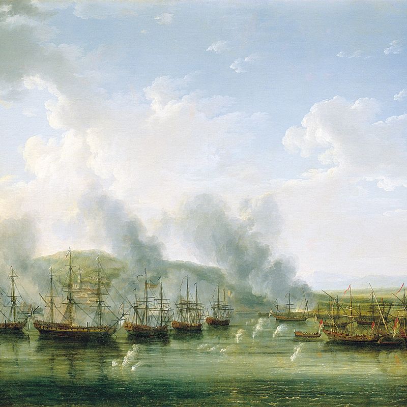 The battle of the Russian fleet with the Turkish at the damietta fortress on October 21, 1772