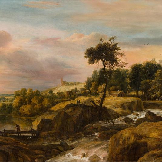 Mountainous Landscape with Waterfall
