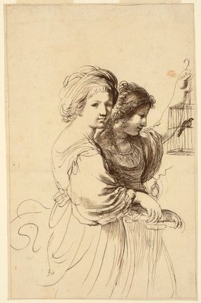 Two Young Girls, One Holding a Cage