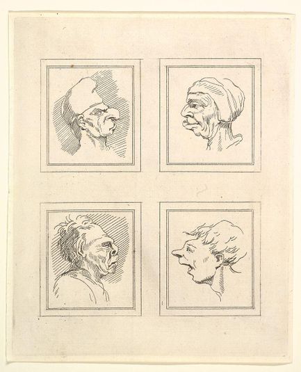 Four Heads (from Characaturas by Leonardo da Vinci, from Drawings by Wenceslaus Hollar, out of the Portland Museum)