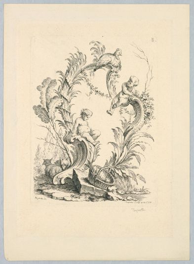 Scrollwork and Vegetal Cartouche in Landscape, Plate B