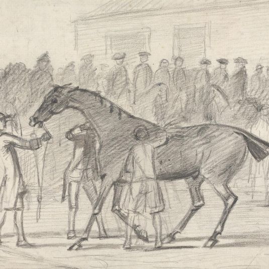 A Stable Boy rubbing down a Racehorse