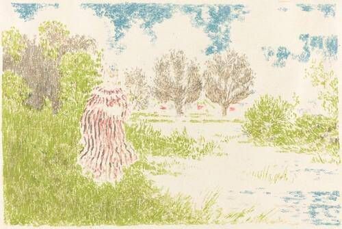 Woman in a Striped Dress in a Landscape (Femme en robe à rayures)