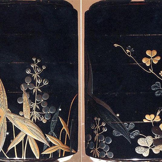 Case (Inrō) with Design of Arrowhead (Omodaka) (obverse); Clover (Mutsuba) (reverse)