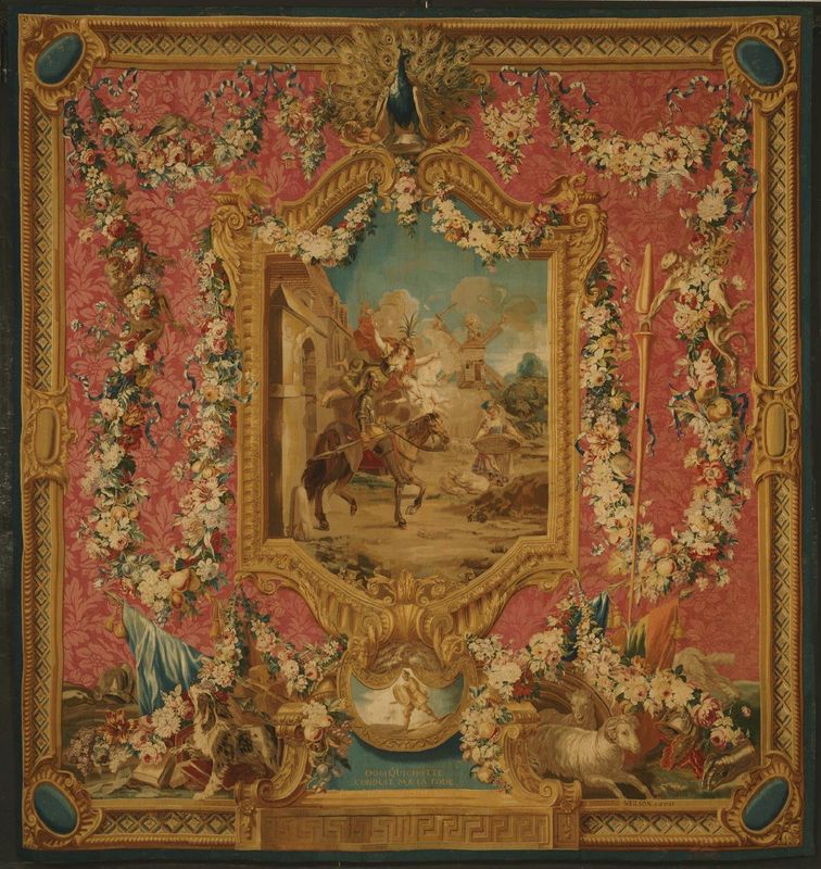 Tapestry showing Don Quixote Guided by Folly, Setting Forth to be a Knight-Errant
