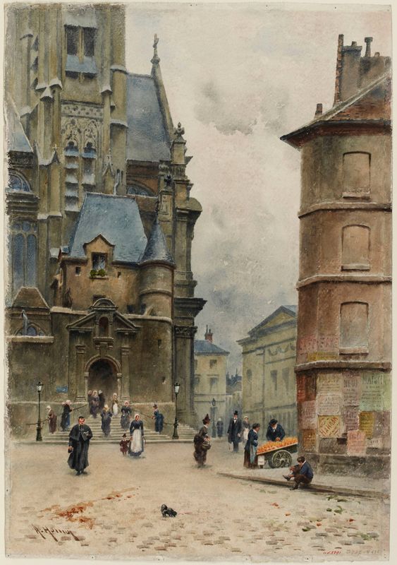 Saint-Etienne-du-Mont, vue de la rue de la montagne Sainte-Geneviève, vers 1889. 5ème arrondissement