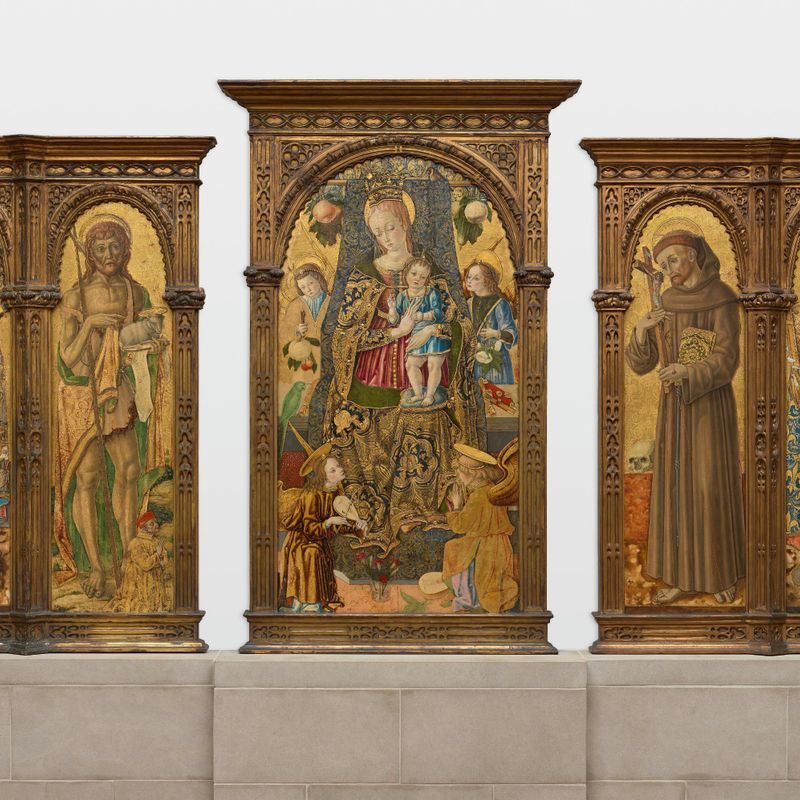 Saint Bonaventure and Saint John the Baptist with Ludovico Euffreducci; Enthroned Virgin and Child with Angels; Saint Francis of Assisi and Saint Louis of Toulouse