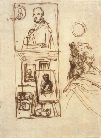 Preparatory drawing for Self-portrait on an Easel in a Workshop