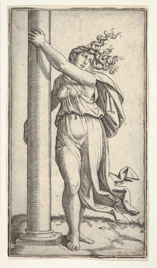 A young woman personifying Force or Strength holding a column