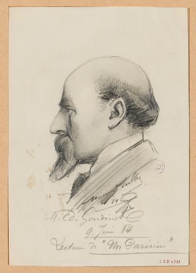 Portrait d'Edmond Gondinet pendant la lecture de "Un Parisien".