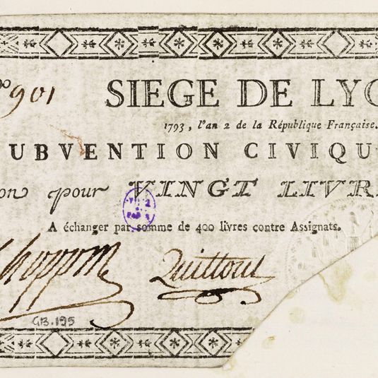 Bon pour 20 livres, siège de Lyon, n° 901, 1793
