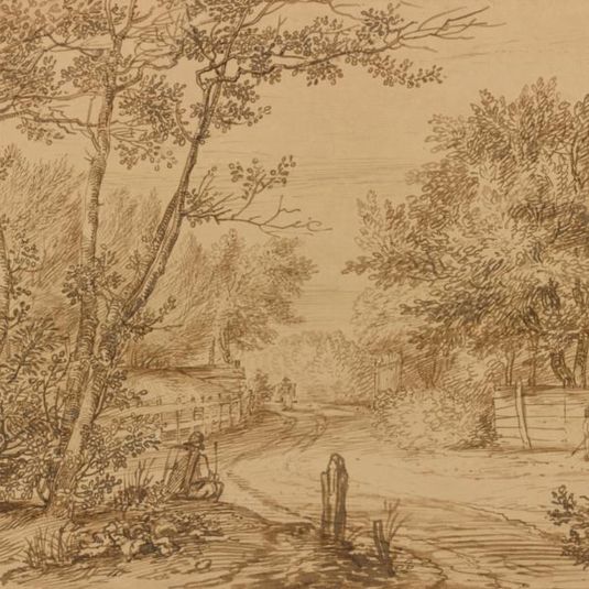 View of a Path in the Hague Forest, with Beggars at the Door of a Cottage