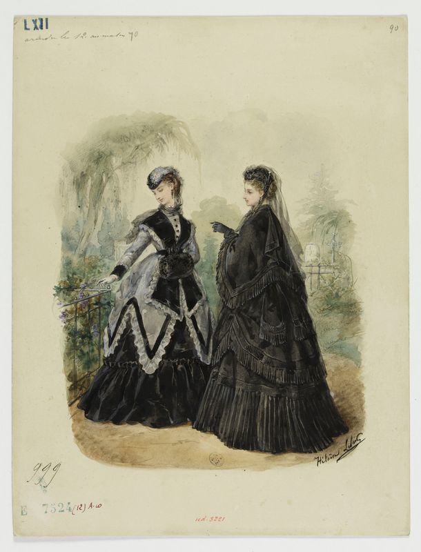 Femme en deuil et femme en demi-deuil dans un cimetière, Fonds d’archives graphiques de Maurice Leloir