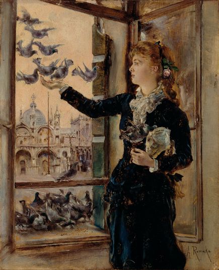 Girl at a Window on St. Mark’s Square, Feeding the Pigeons