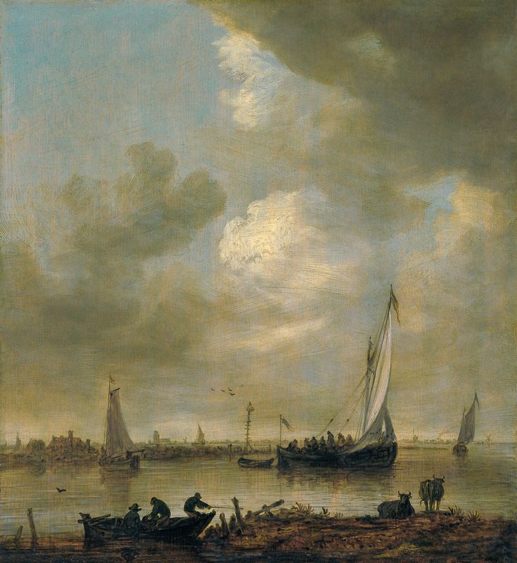 A River Estuary with "Smalschips", Fishermen, and Cattle Watering