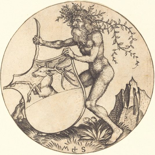 Shield with Stag, Held by Wild Man