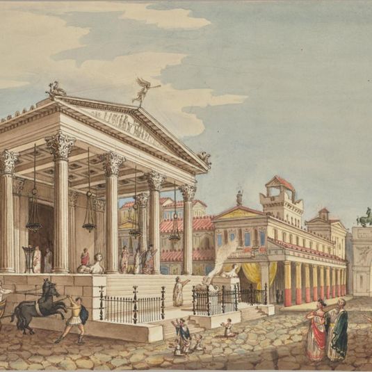 Street Scene with Temple, Chariot Arriving