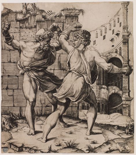 Entellus et Darès d'après Raphaël (Bartsch 195 - Bartsch illustré tome 26 (volume 14, 1ère partie), page 192)